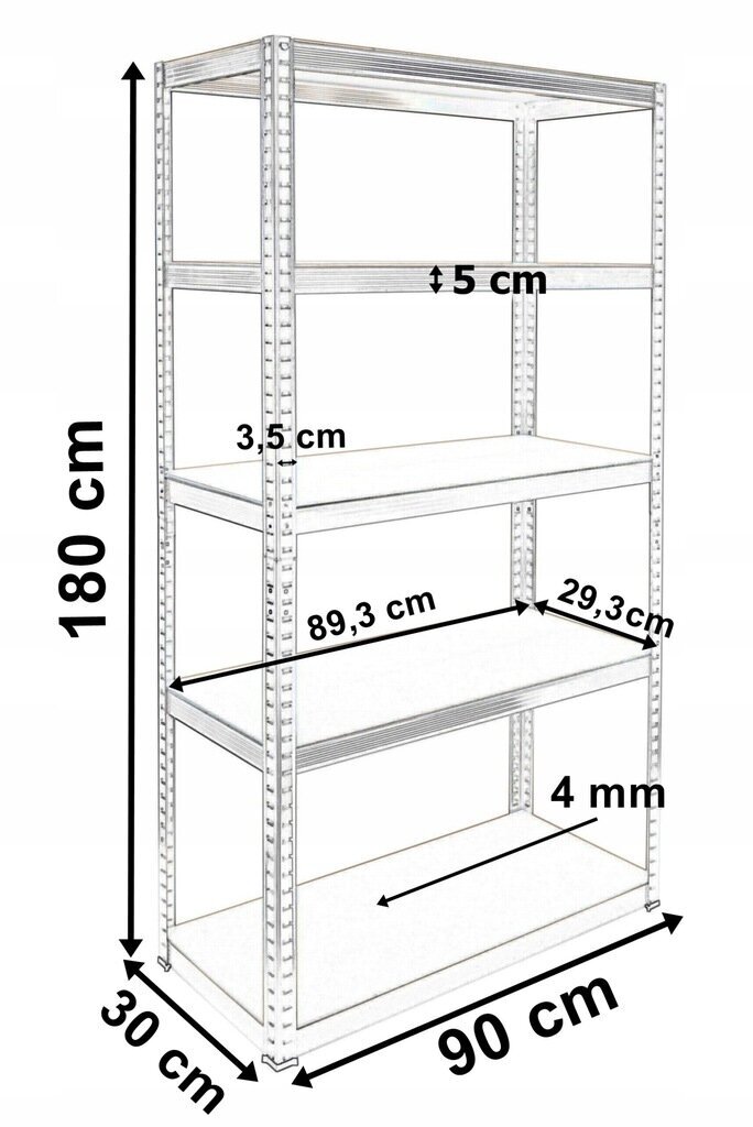 Hoiuriiul, 180x90x30cm hind ja info | Riiulid | kaup24.ee