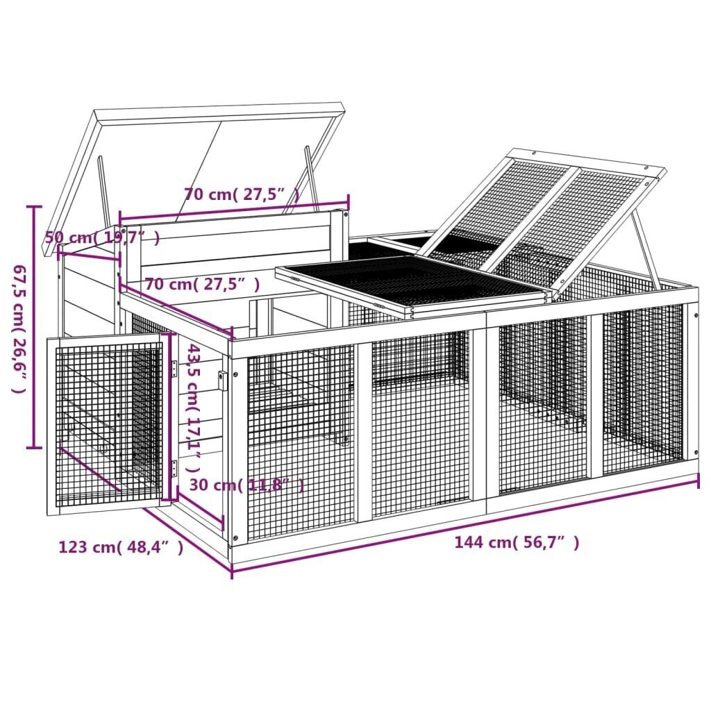 Küülikupuur vidaXL, 144x123x67,5cm hind ja info | Puurid ja tarvikud väikeloomadele | kaup24.ee