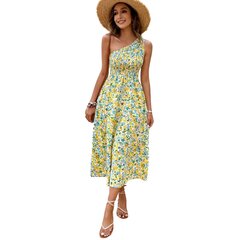 Платье на одно плечо с цветочным принтом женское FCSONU, желтое пестрое цена и информация | Платья | kaup24.ee