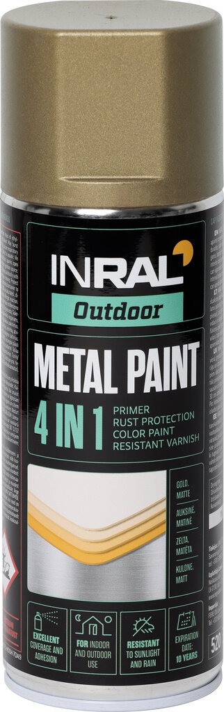 Metallist korrosioonivastane spreivärv Inral Metal Paint 4in1, Kuldne, matt, 400 ml цена и информация | Värvid | kaup24.ee