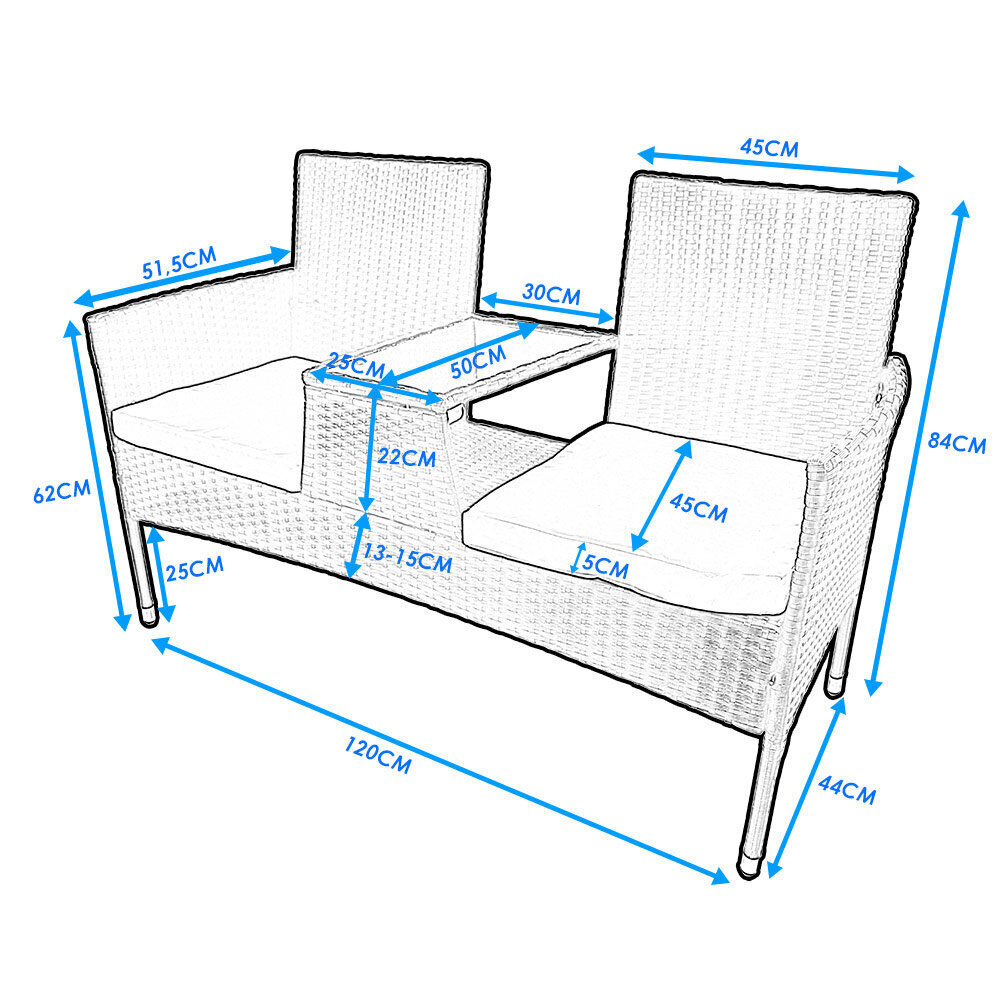 Kahekohaline aiadiivan patjadega, hall цена и информация | Aiamööbli komplektid | kaup24.ee