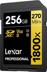 Lexar mälukaart SDXC 256GB Professional 1800x UHS-II U3 V60 hind ja info | Lexar Arvutid ja IT- tehnika | kaup24.ee