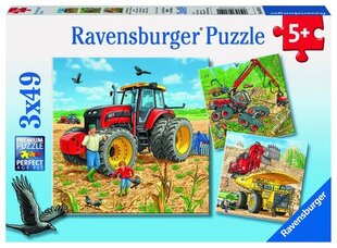 Пазл Ravensburger 3х49 шт.Большие рабочие машины цена и информация | Пазлы | kaup24.ee