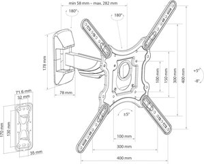 Schwaiger teleri seinakinnitus, max. 35 kg, VESA 400 x 400, kalle 58-190 cm, must hind ja info | Teleri seinakinnitused ja hoidjad | kaup24.ee