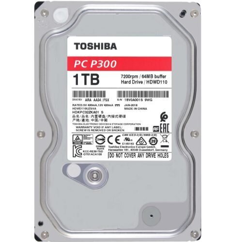 Toshiba HDD P300 BULK 3.5 1TB SATA 7200RPM 64MB hind ja info | Sisemised kõvakettad (HDD, SSD, Hybrid) | kaup24.ee