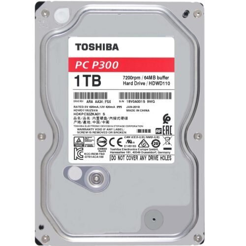 HDD внутренний жесткий диск Жесткий диск Toshiba HDD P300 BULK 3.5 1TB SATA  7200RPM 64MB цена | kaup24.ee