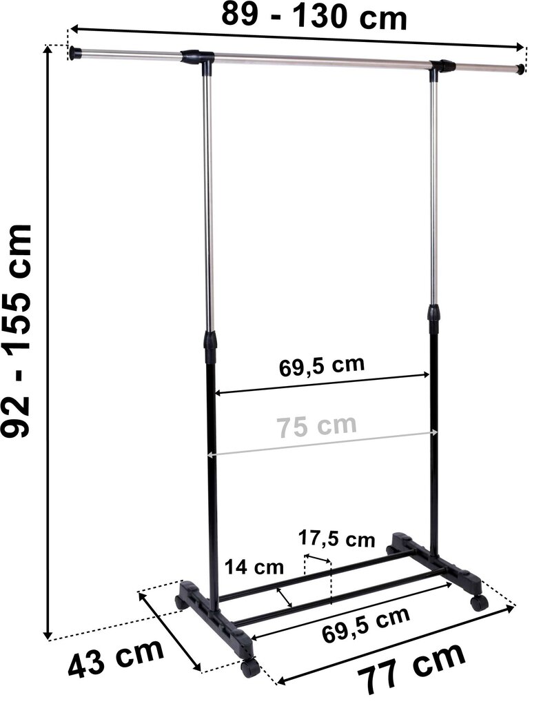 Riidestange, hõbe/must hind ja info | Riidestanged ja nagid | kaup24.ee