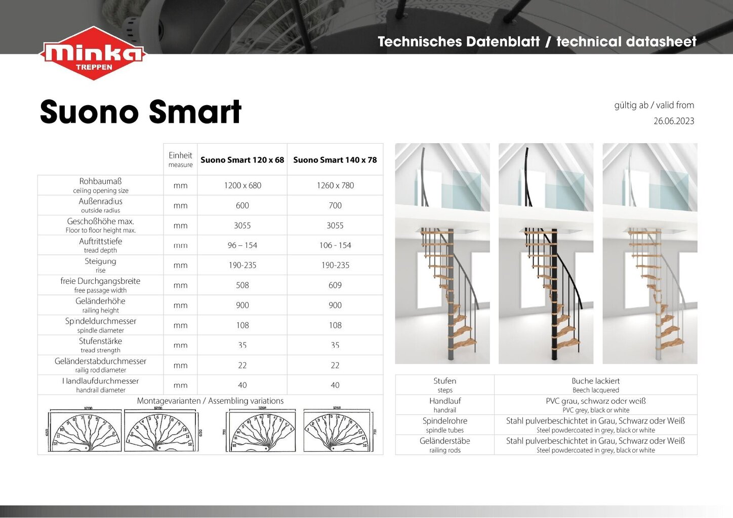 Keerdtrepp Minka Suono Smart 120 cm, Must hind ja info | Trepid | kaup24.ee