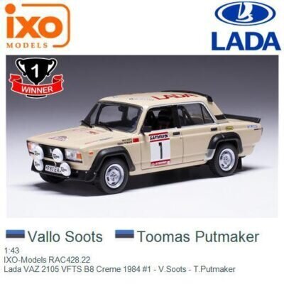 VAZ 2105 Lada VFTS B8 Creme Rallye Baltic 1984 #1 V.Soots/T.Putmaker 1:43 IXO RAC428 (Saabub 22/01/2024) цена и информация | Mudelautode kollektsioneerimine | kaup24.ee