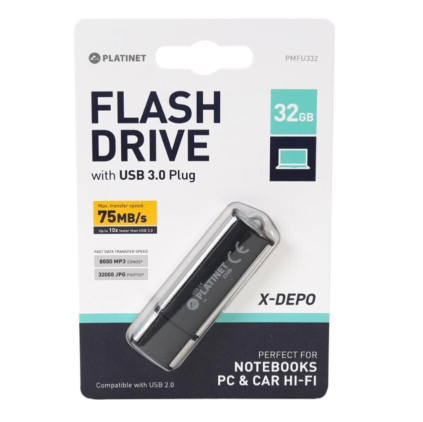 Mälupulk Platinet X-DEPO PMFU332 32GB USB 3.0 välkmälu must hind ja info | Mälupulgad | kaup24.ee