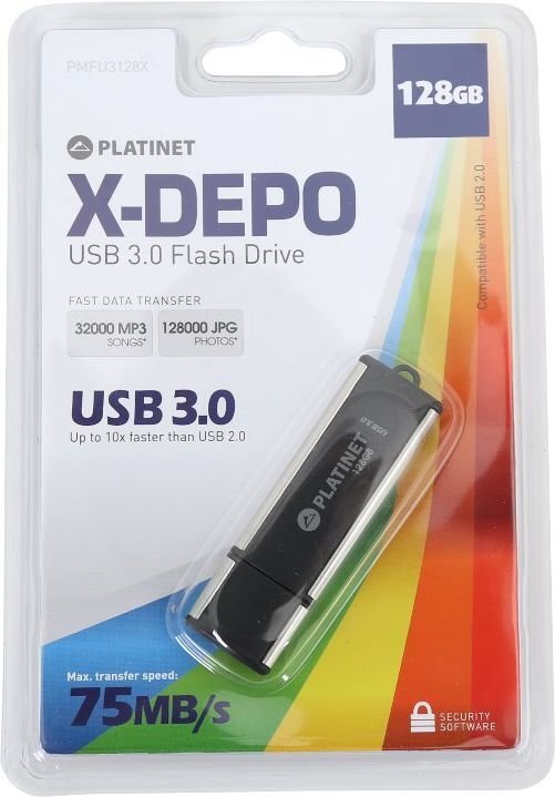 Mälupulk Platinet X-DEPO PMFU3128X 128GB USB 3.0 must hind ja info | Mälupulgad | kaup24.ee