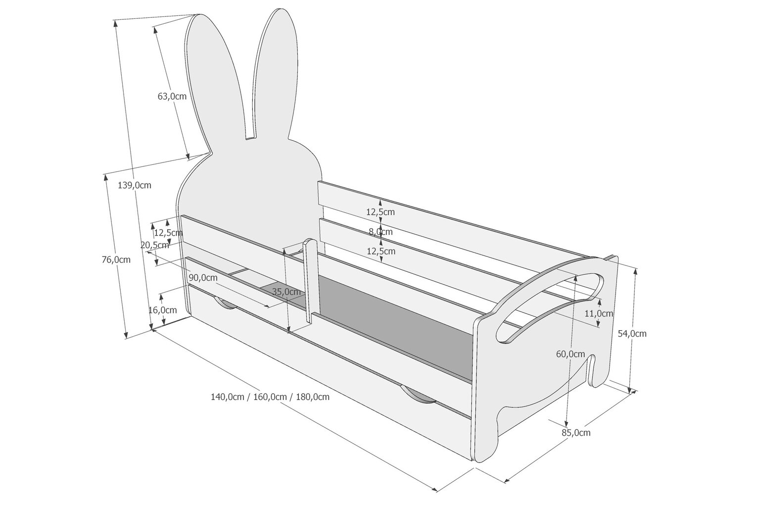 Lastevoodi Bunny madratsiga 80x160 цена и информация | Lastevoodid | kaup24.ee