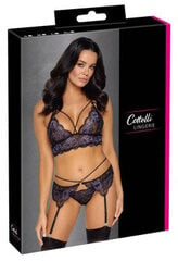 Cottelli Lingerie комплект черного кружевного нижнего белья с фиолетовой вышивкой цена и информация | Сексуальное женское белье | kaup24.ee
