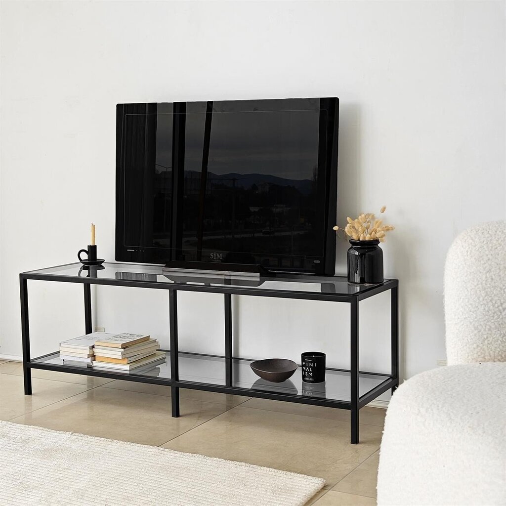 TV alus Asir, 130x45x40 cm, tume hall/must цена и информация | TV alused | kaup24.ee