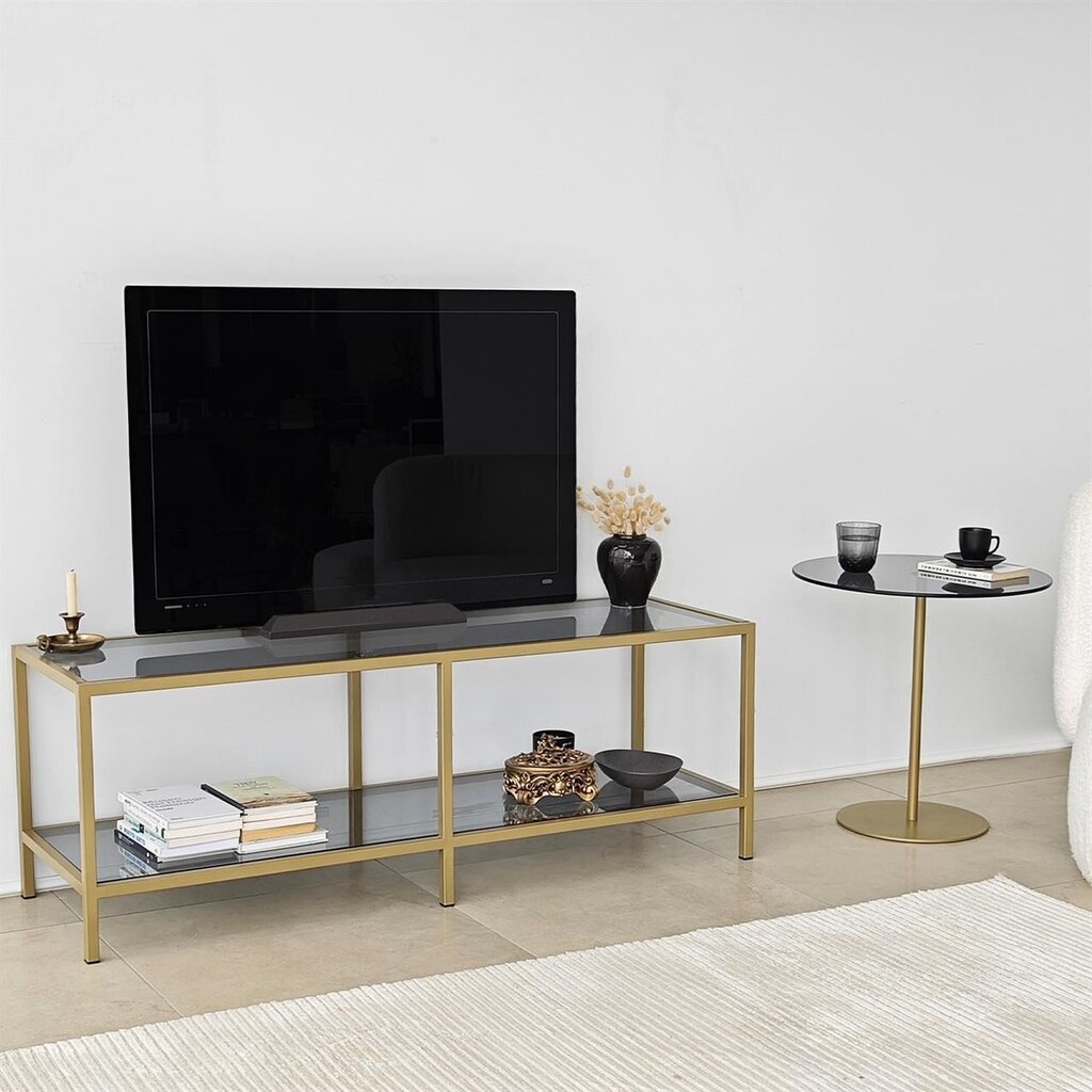 TV alus Asir, 130x45x40 cm, tume hall/kuldne цена и информация | TV alused | kaup24.ee