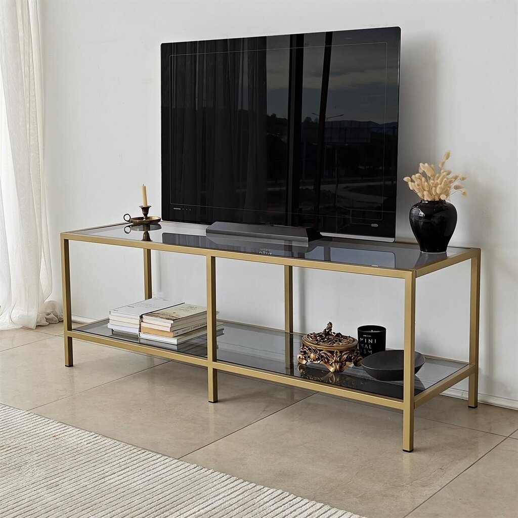 TV alus Asir, 130x45x40 cm, tume hall/kuldne цена и информация | TV alused | kaup24.ee