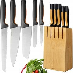 FISKARS комплект ножей с подставкой, 5 шт цена и информация | Ножи и аксессуары для них | kaup24.ee