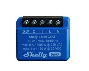 Nutikas Wi-Fi Bluetooth-relee Shelly 1 Mini Gen3 hind ja info | Valvesüsteemid, kontrollerid | kaup24.ee