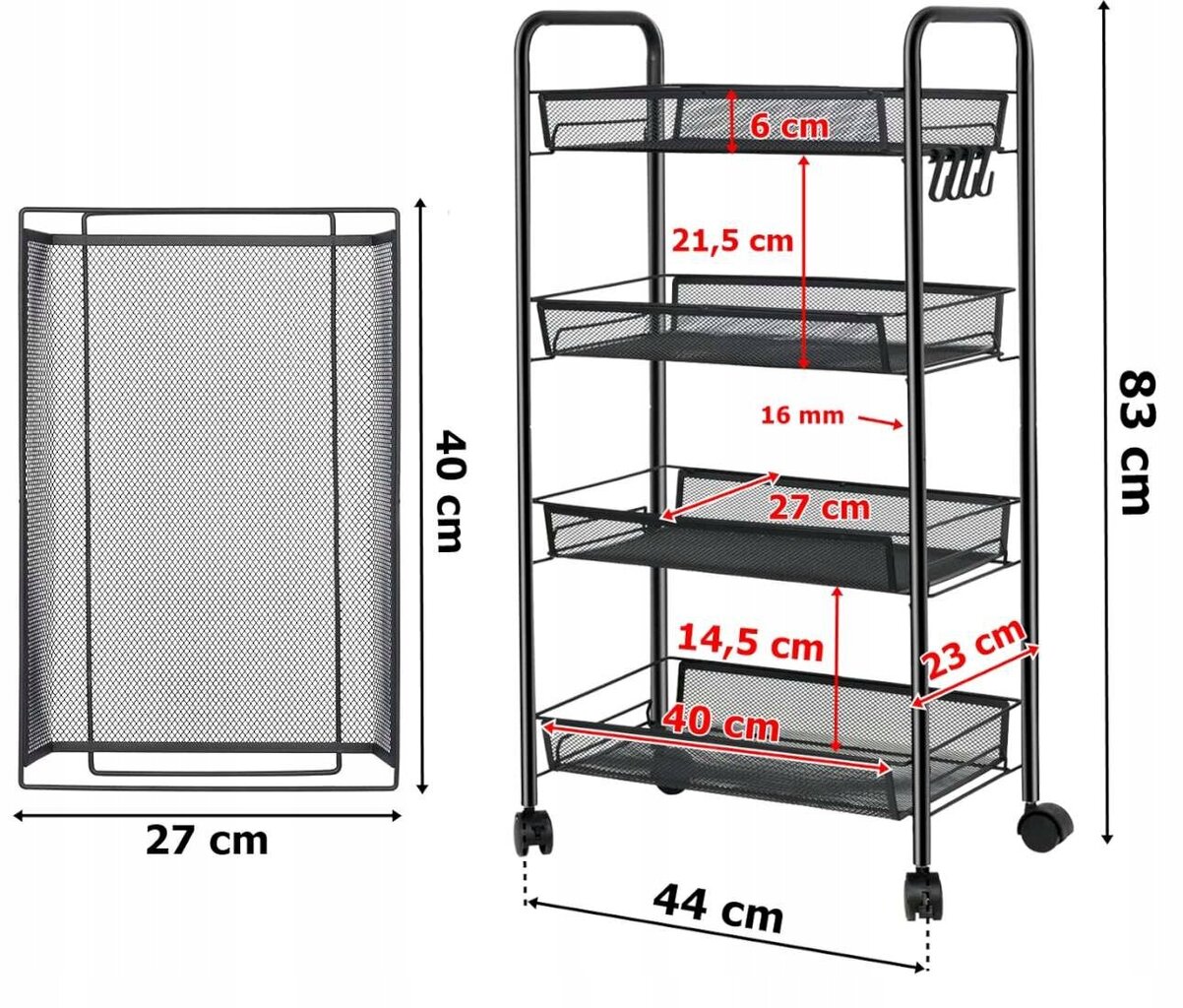 Mobiilne ratastel riiul Moderno, must 27 x 44 x 83 cm hind ja info | Köögimööbli tarvikud | kaup24.ee