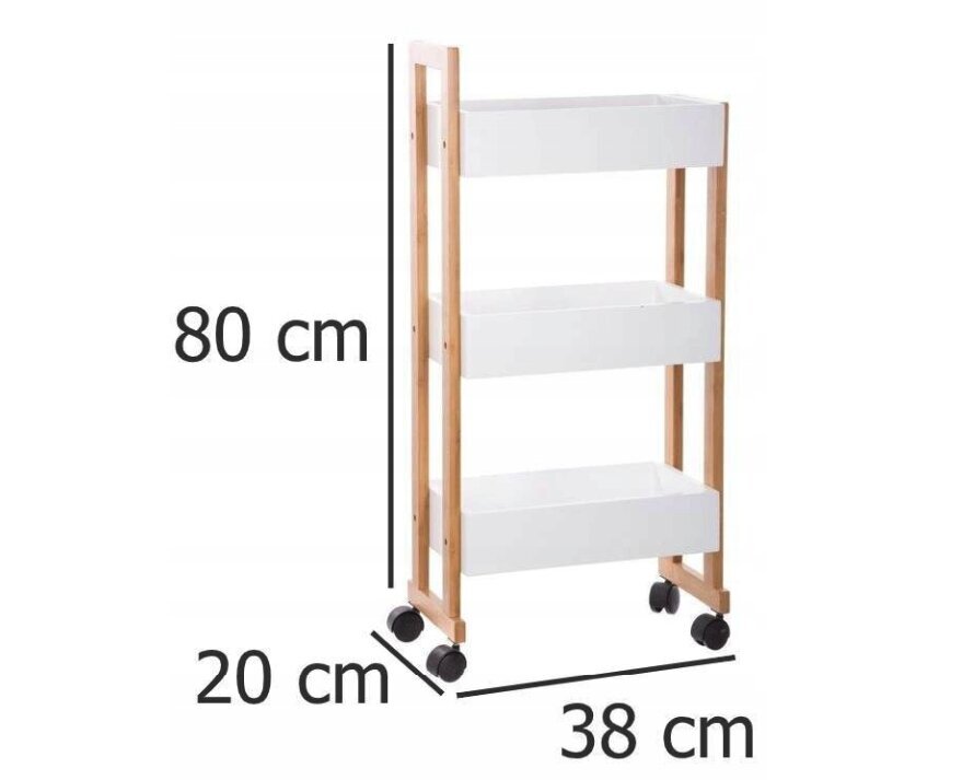 Mobiilne ratastel riiul Lihtne, 38x20x80 cm, valge hind ja info | Köögimööbli tarvikud | kaup24.ee