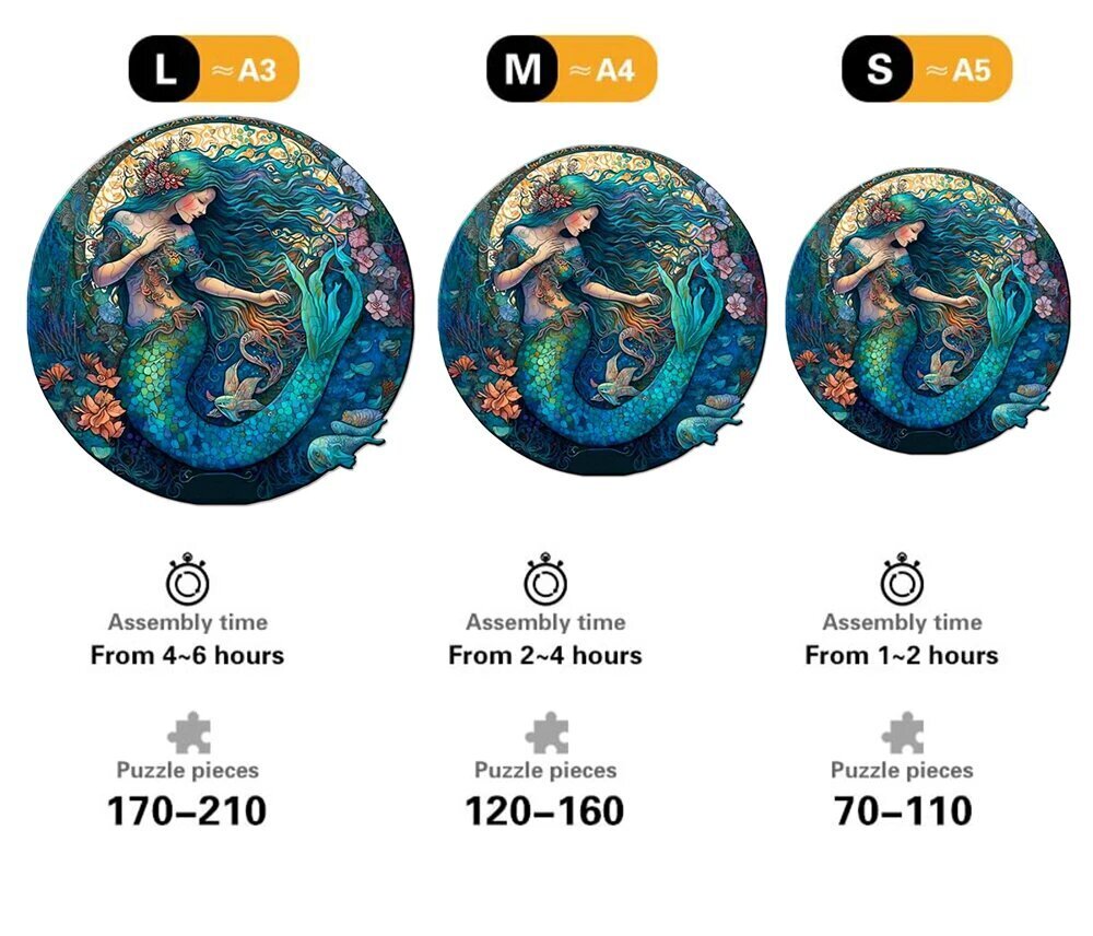 Merineitsi kujundusega A3 puidust pusle, 195 tk, LIVMAN H-56 hind ja info | Pusled | kaup24.ee