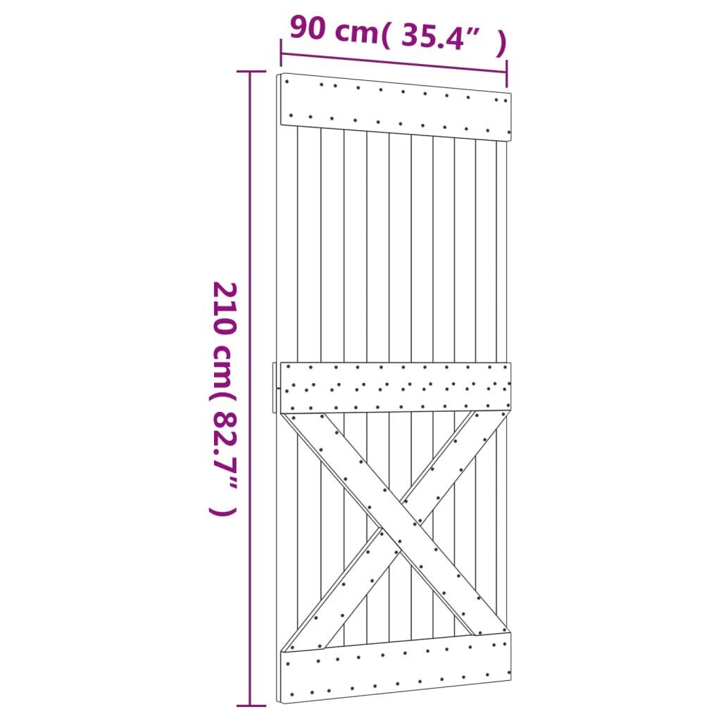 vidaXL liuguks tarvikutega, 90 x 210 cm, männipuit цена и информация | Siseuksed | kaup24.ee