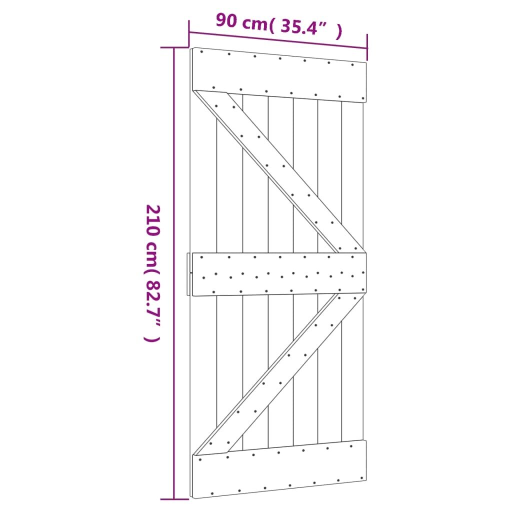 vidaXL liuguks tarvikutega, 90 x 210 cm, männipuit цена и информация | Siseuksed | kaup24.ee