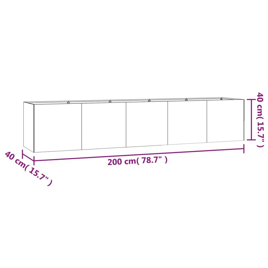 vidaXL taimekast, 200 x 40 x 40 cm, Corten-teras цена и информация | Lillekastid | kaup24.ee