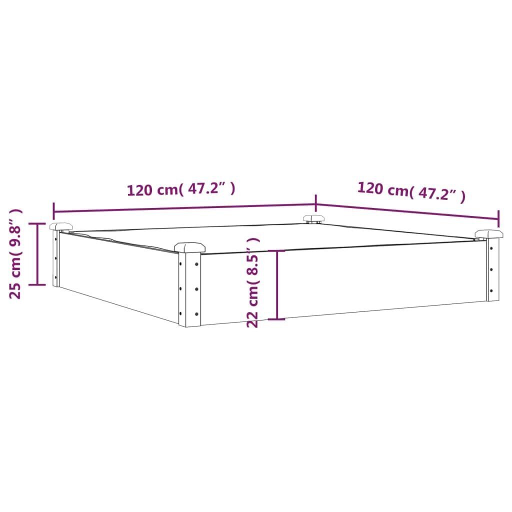 vidaXL voodriga aia taimelava, hall, 120 x 120 x 25 cm, nulupuit цена и информация | Lillekastid | kaup24.ee