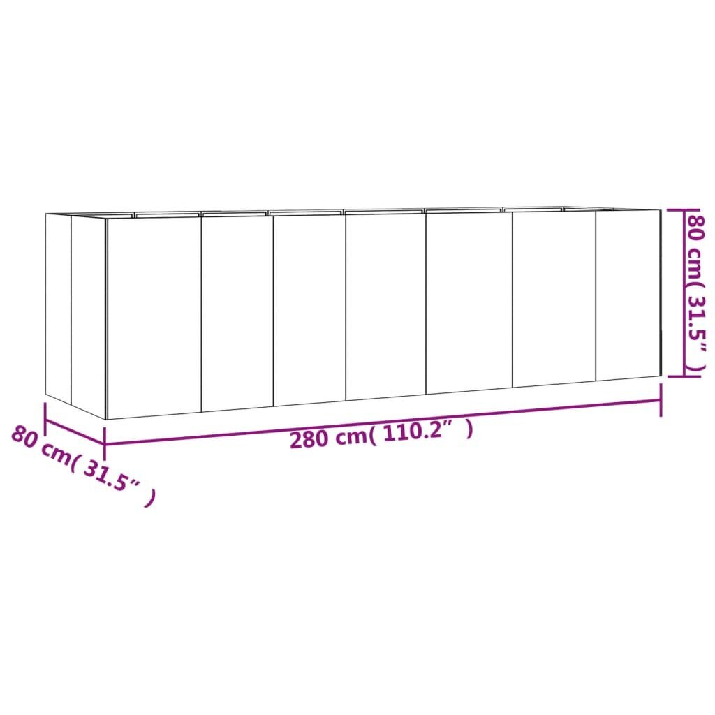 vidaXL taimekast, 280 x 80 x 80 cm, Corten-teras hind ja info | Lillekastid | kaup24.ee