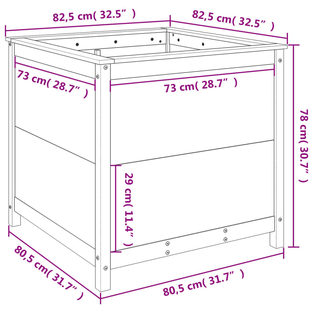 vidaXL taimekast, 82,5x82,5x78 cm, männipuit hind ja info | Lillekastid | kaup24.ee