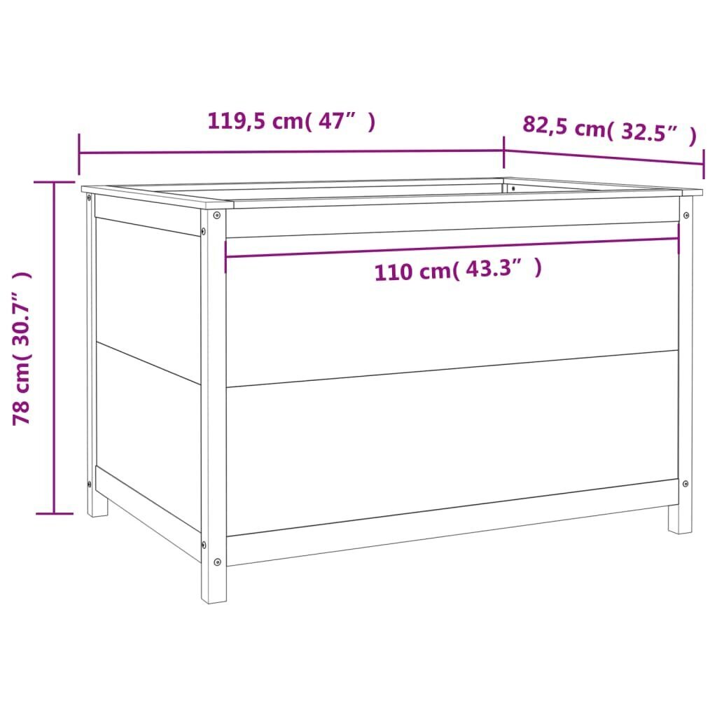 vidaXL kõrgendatud aia taimelava, valge, 119,5x82,5x78 cm, männipuit цена и информация | Lillekastid | kaup24.ee