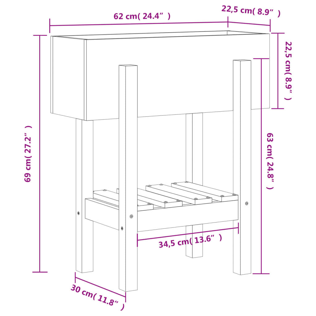 vidaXL aia taimekast, 62 x 30 x 69 cm цена и информация | Lillekastid | kaup24.ee