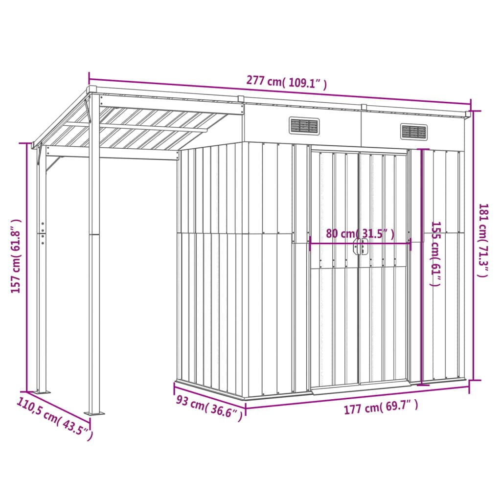 vidaXL aiakuur pikendatud katusega, helepruun, 277x110,5x181, teras hind ja info | Kuurid ja aiamajad | kaup24.ee