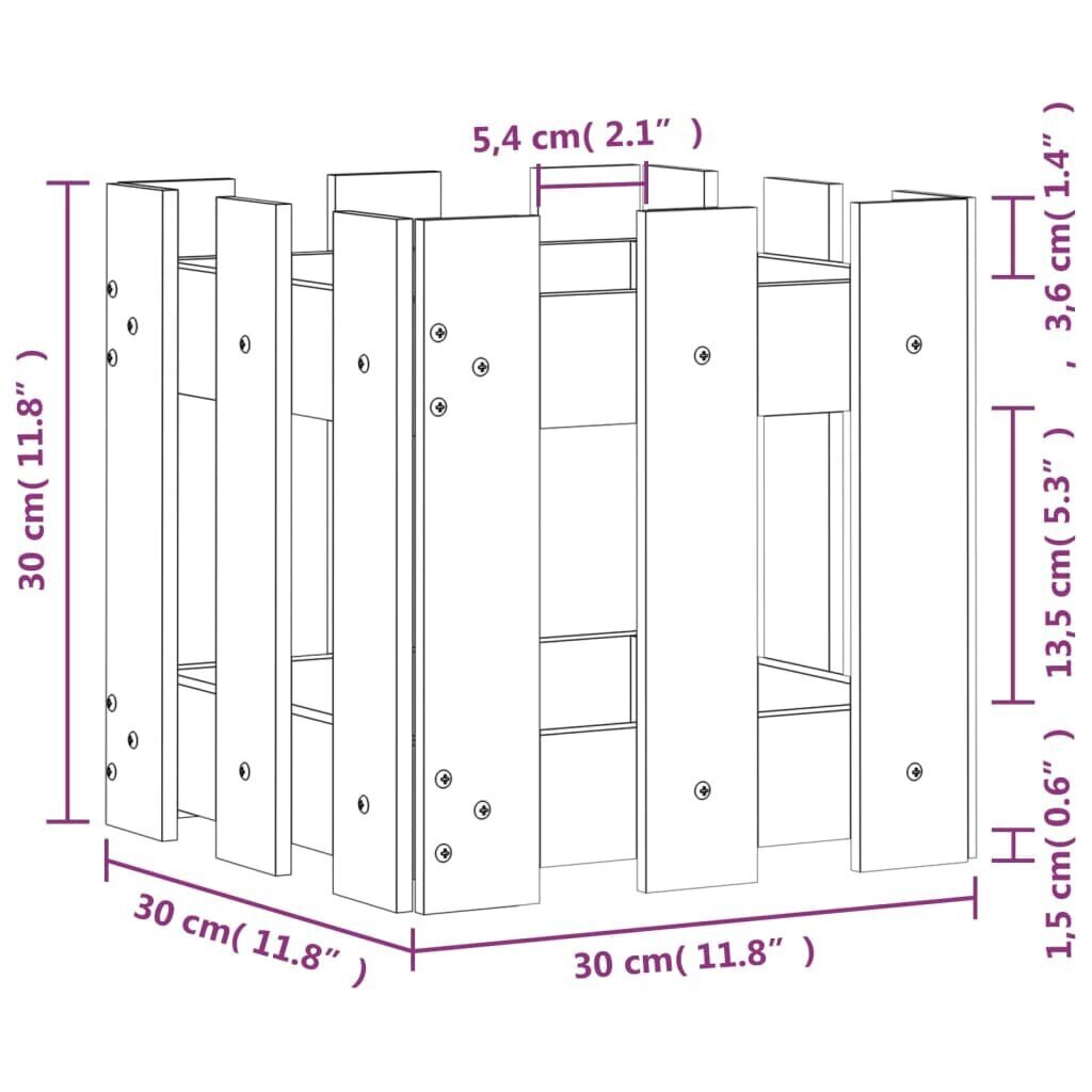 vidaXL aia disainiga taimekast, 30 x 30 x 30 cm, männipuit hind ja info | Lillekastid | kaup24.ee