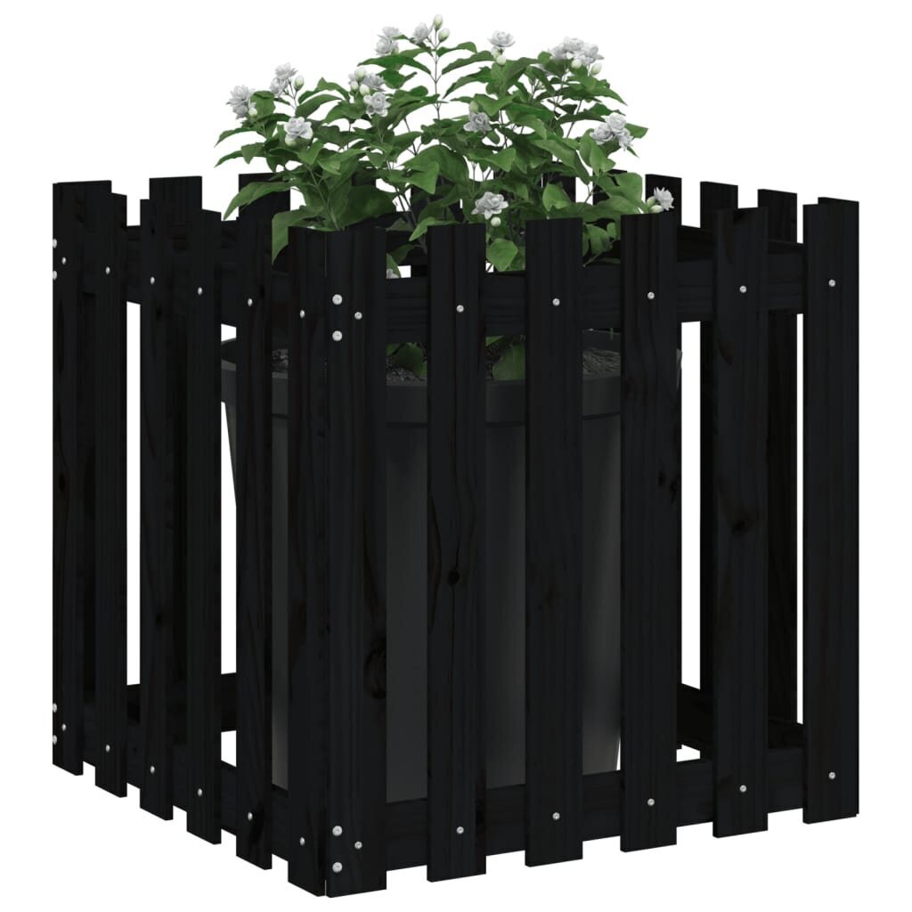 vidaXL aia kujundusega taimekast, must, 60 x 60 x 60 cm, männipuit hind ja info | Lillekastid | kaup24.ee