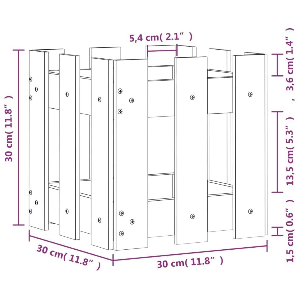 vidaXL aia disainiga taimekast, valge, 30 x 30 x 30 cm, männipuit hind ja info | Lillekastid | kaup24.ee