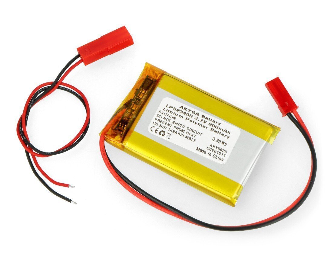 Akyga Li-Pol 900mAh 1S 3.7V JST-BEC hind ja info | Akud | kaup24.ee