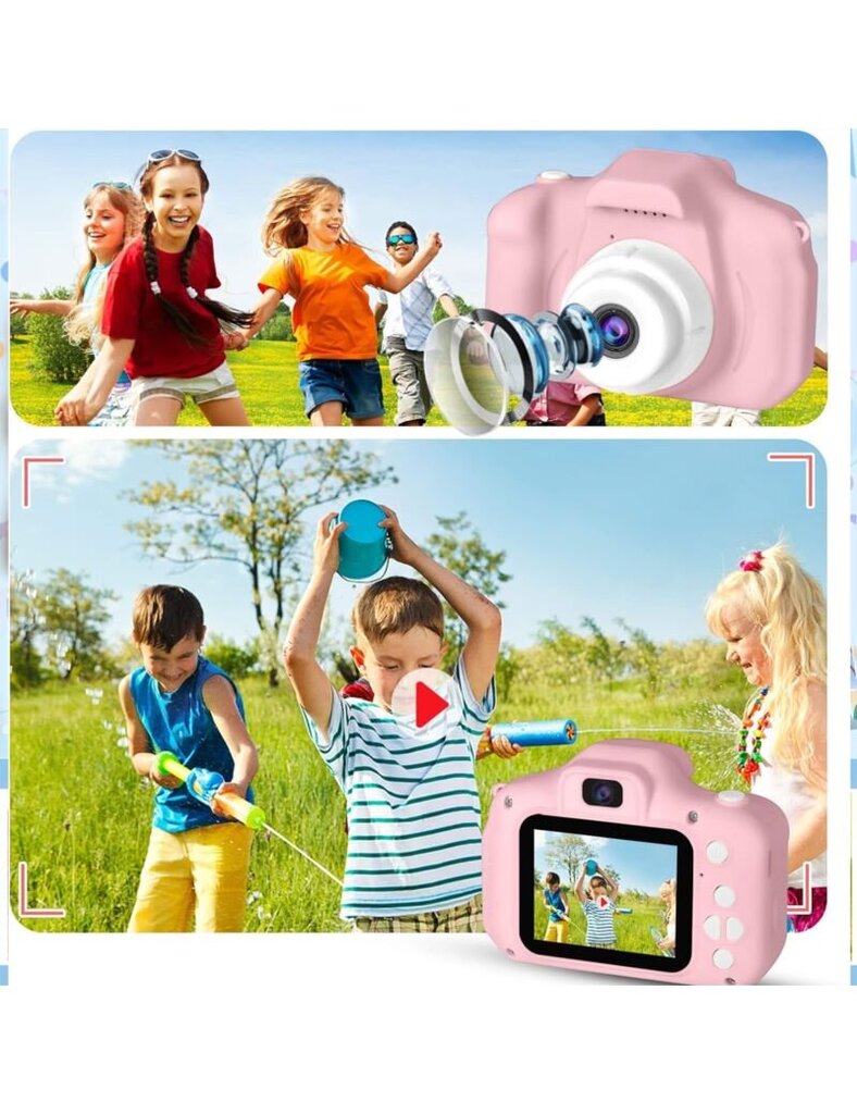 Laste digikaamera + 64GB kaart, roosa hind ja info | Fotoaparaadid | kaup24.ee