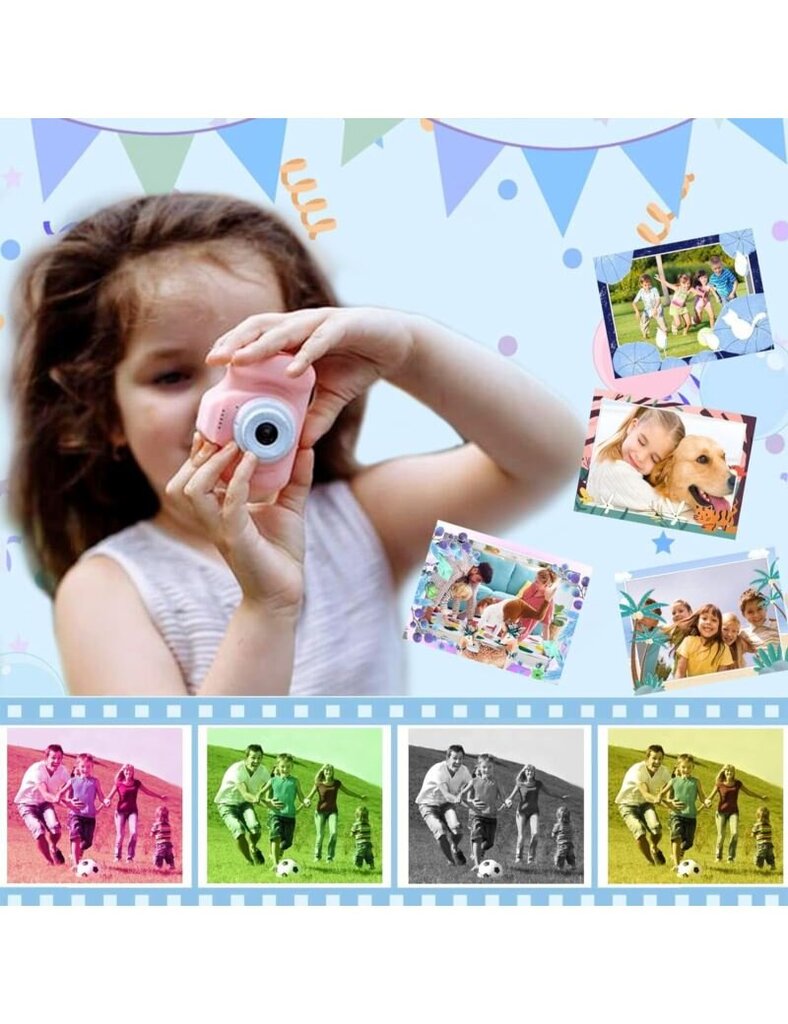 Laste digikaamera + 64GB kaart, roosa hind ja info | Fotoaparaadid | kaup24.ee