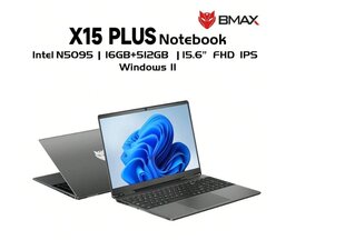 Sülearvuti BMAX X15 PLUS Windows 11 / 16 GB LPDDR4 RAM + 512 GB SSD 15,6 tolli 1920 × 1080 FHD IPS ekraan / Intel N5095 protsessor / 2,4 GHz / 5 GHz цена и информация | Ноутбуки | kaup24.ee