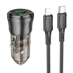 Borofone Car charger BZ25 Journey - USB + Type C - PD 38W 3A with Type C to Lightning cable black цена и информация | Зарядные устройства для телефонов | kaup24.ee