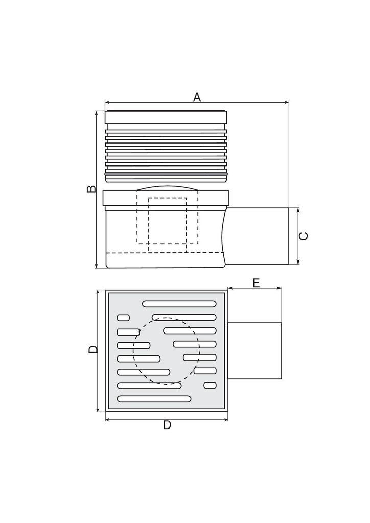 Külje äravooluga duširenn, fi50, reguleeritav rest 10x10 cm, hall hind ja info | Duširennid | kaup24.ee