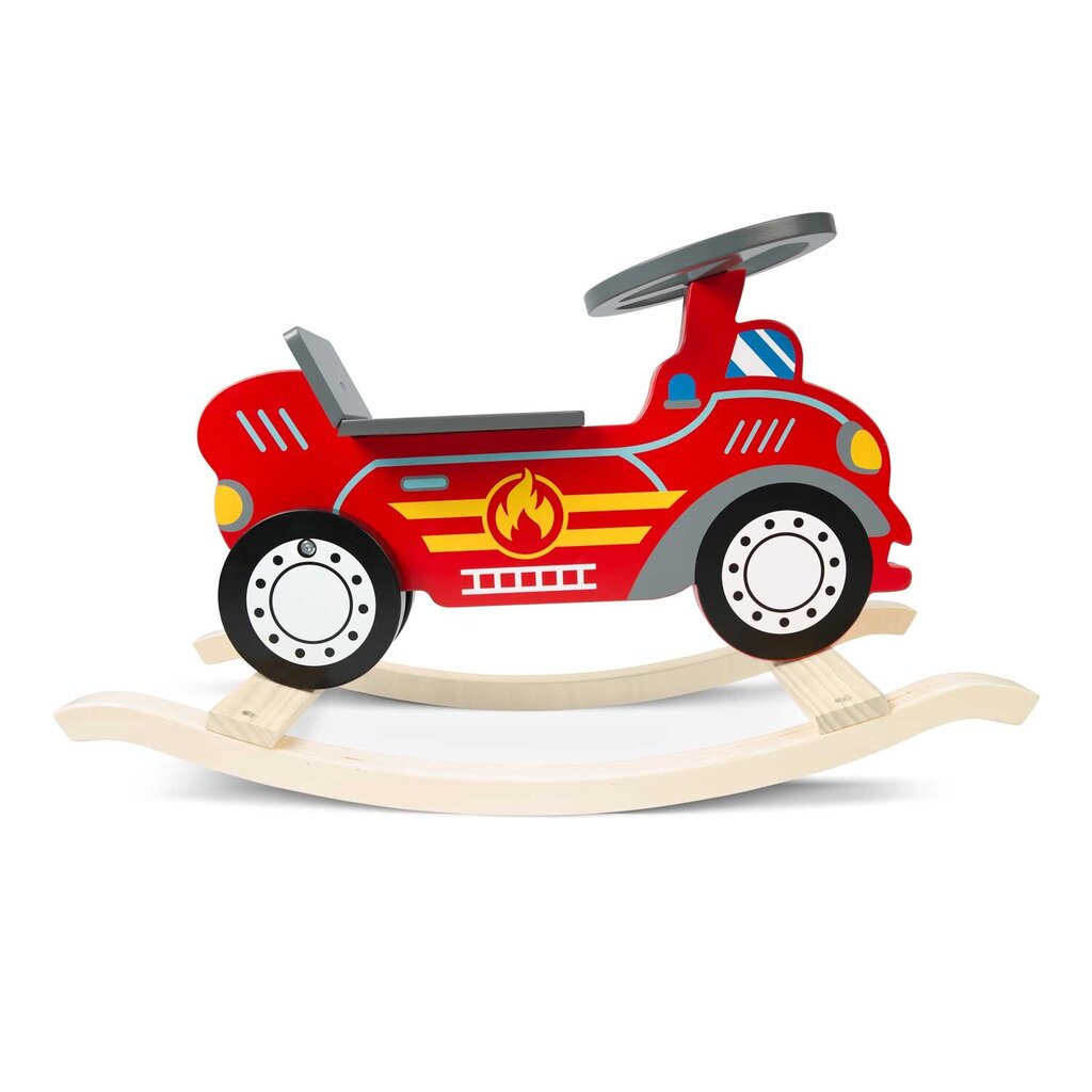 Puidust kiikuv tuletõrjeauto, punane цена и информация | Imikute mänguasjad | kaup24.ee