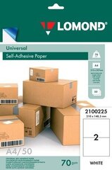 Kleebiste kleeppaber Lomond Self-Adhesive Universal Labels, 2/210x148,5, A4, 50 lehte, valge hind ja info | Vihikud, märkmikud ja paberikaubad | kaup24.ee