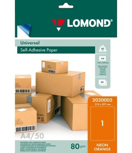 Kleebiste kleeppaber Lomond Self-Adhesive Universal Labels, 1/210x297, A4, 50 lehte, oranž hind ja info | Vihikud, märkmikud ja paberikaubad | kaup24.ee
