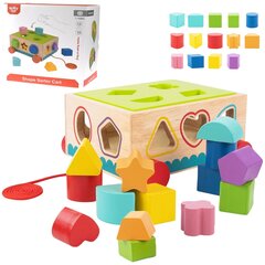 Puitklotside sorteerimiskäru Tooky Toy, 16 tk цена и информация | Развивающие игрушки | kaup24.ee