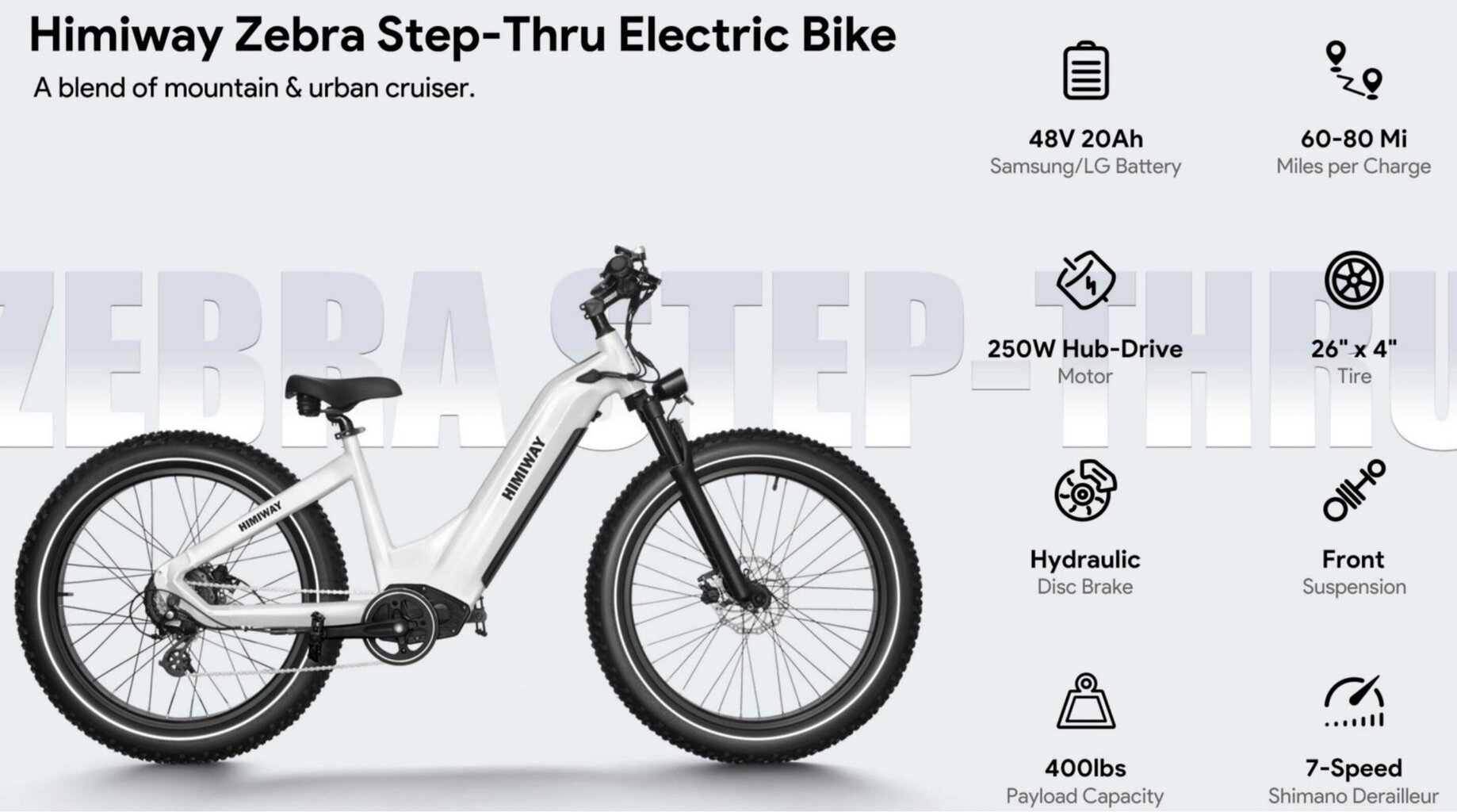 Elektrijalgratas Himiway Zebra Step-Thru, 26", kollane hind ja info | Elektrirattad | kaup24.ee