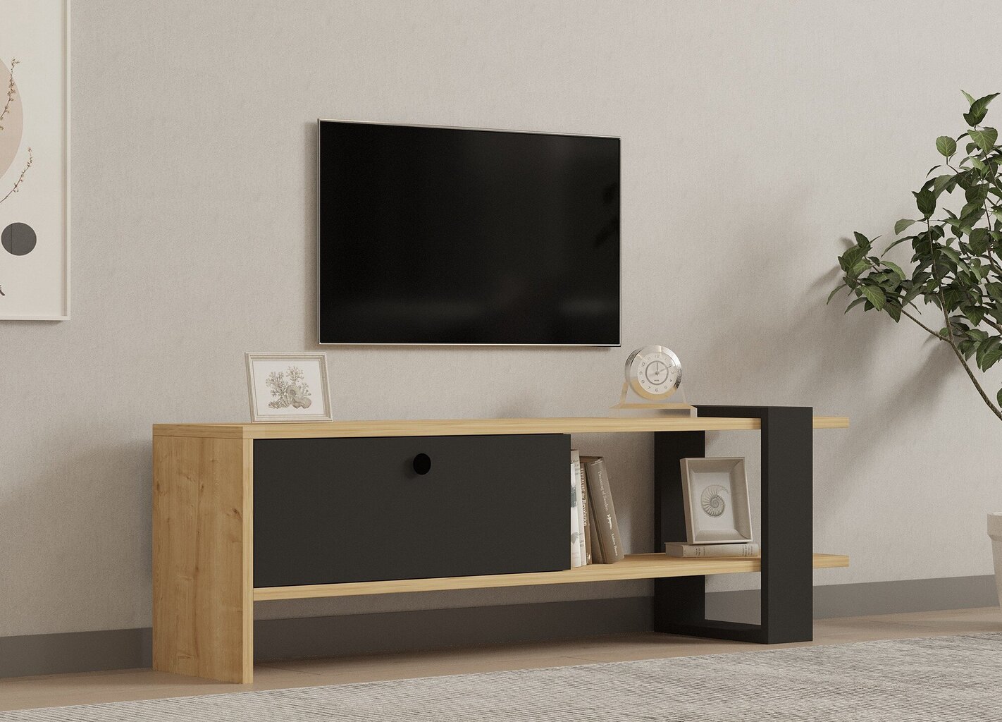 TV alus Asir, 120x36,8x25 cm, hall/beež цена и информация | TV alused | kaup24.ee