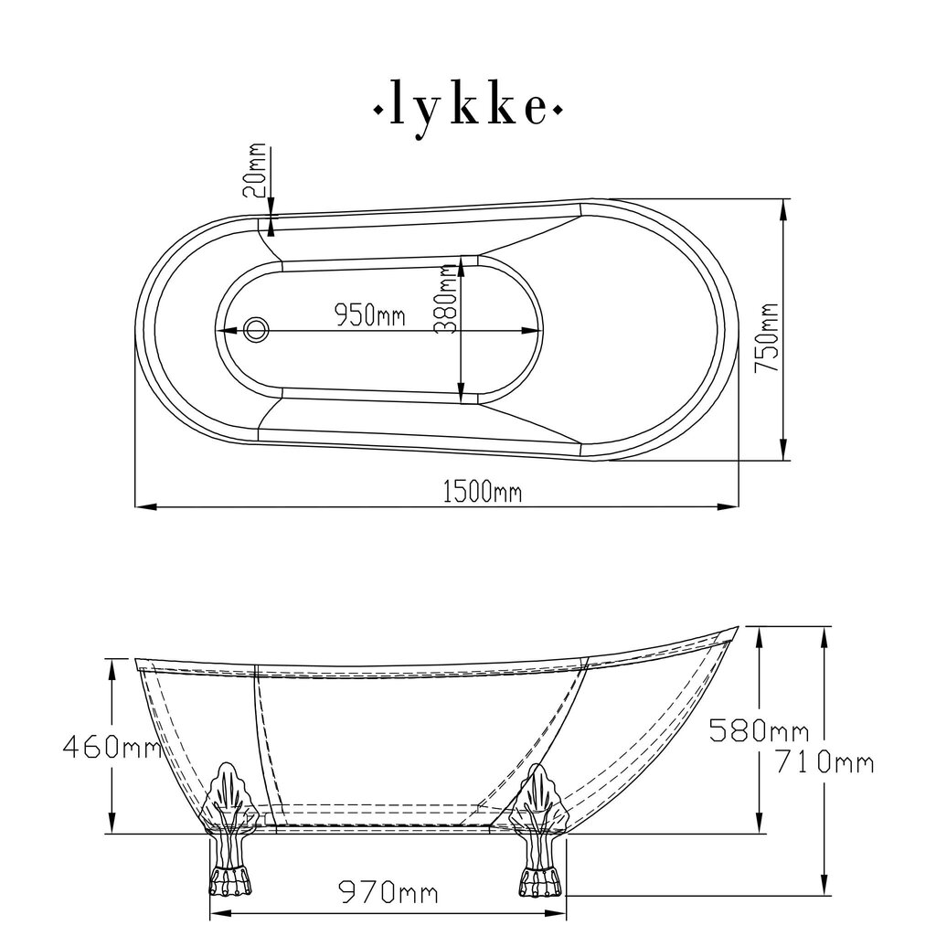 Lykke Vann Deluxe 1500x750x710mm, valge hind ja info | Vannid | kaup24.ee